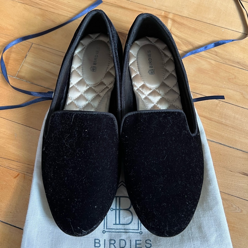 Birdies Black Velvet Slip-On Loafers - Picture 2 of 4